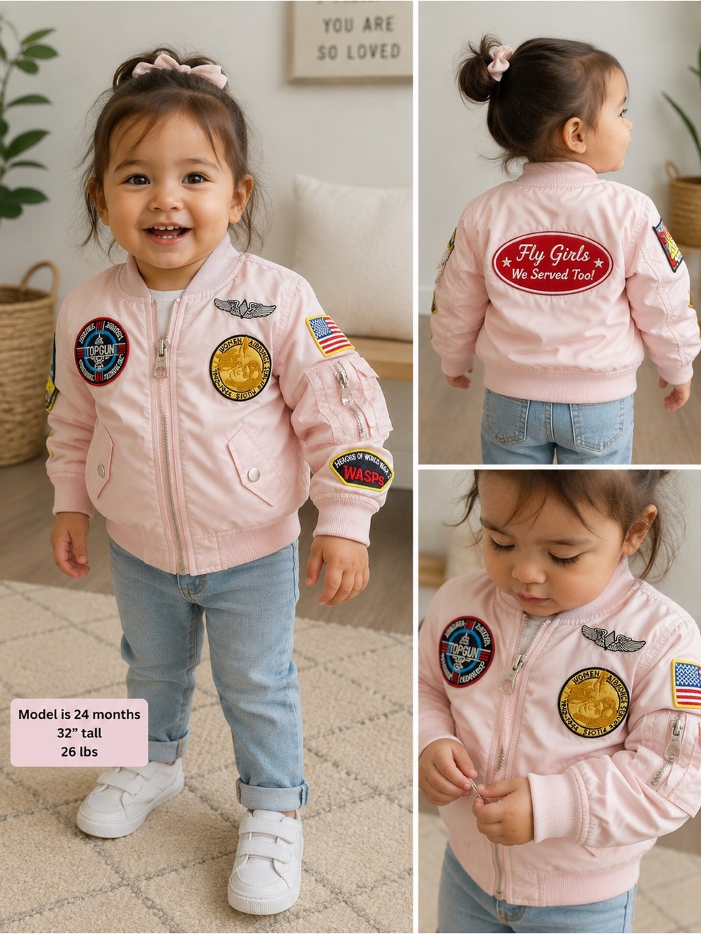 Toddler Pink Patch Bomber Jacket - Girls' Kids Jacket
